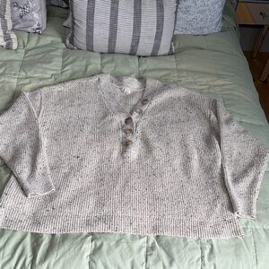 a.n.a Cream V-Neck Sweater with Button Detail